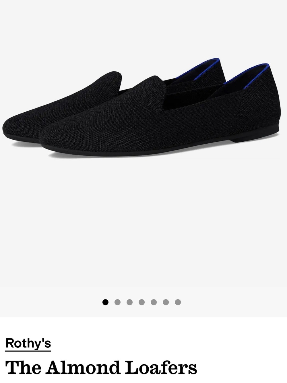 Rothy's The Almond Black Slip-On Loafers with Blue Trim - Picture 2 of 14